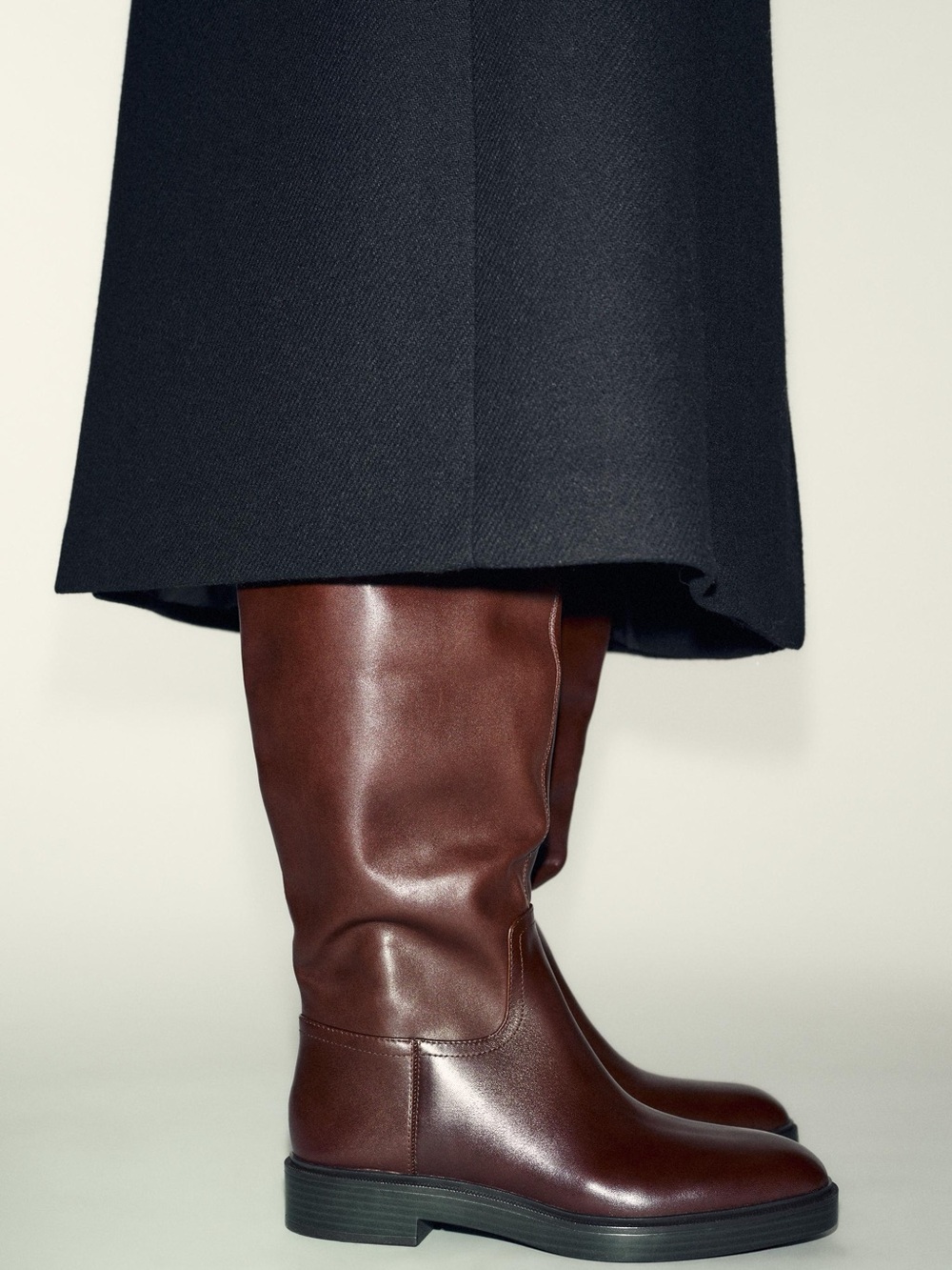 Zara NWT Brown Leather Faux Shearling Double Buckle Riding Boots 8 - Picture 6 of 15